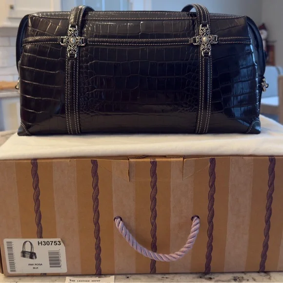 Authentic Brighton Ana Rosa Black Crocodile-Embossed Shoulder Bag - Picture 2 of 16